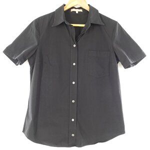 Womenś Casual Black Short Sleeve Button Down Stretch Cotton Blouse  Sz 14